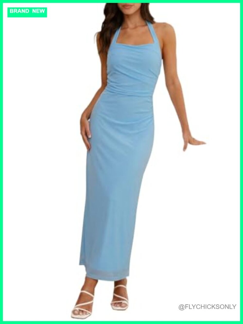 Bodycon Maxi Dress Ruched Halter Sleeveless Slit Party Evening Gown